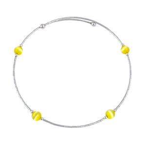 Yellow Cat's Eye Bead Memory Wire Bracelet | Vintage Sterling Silver | 8"